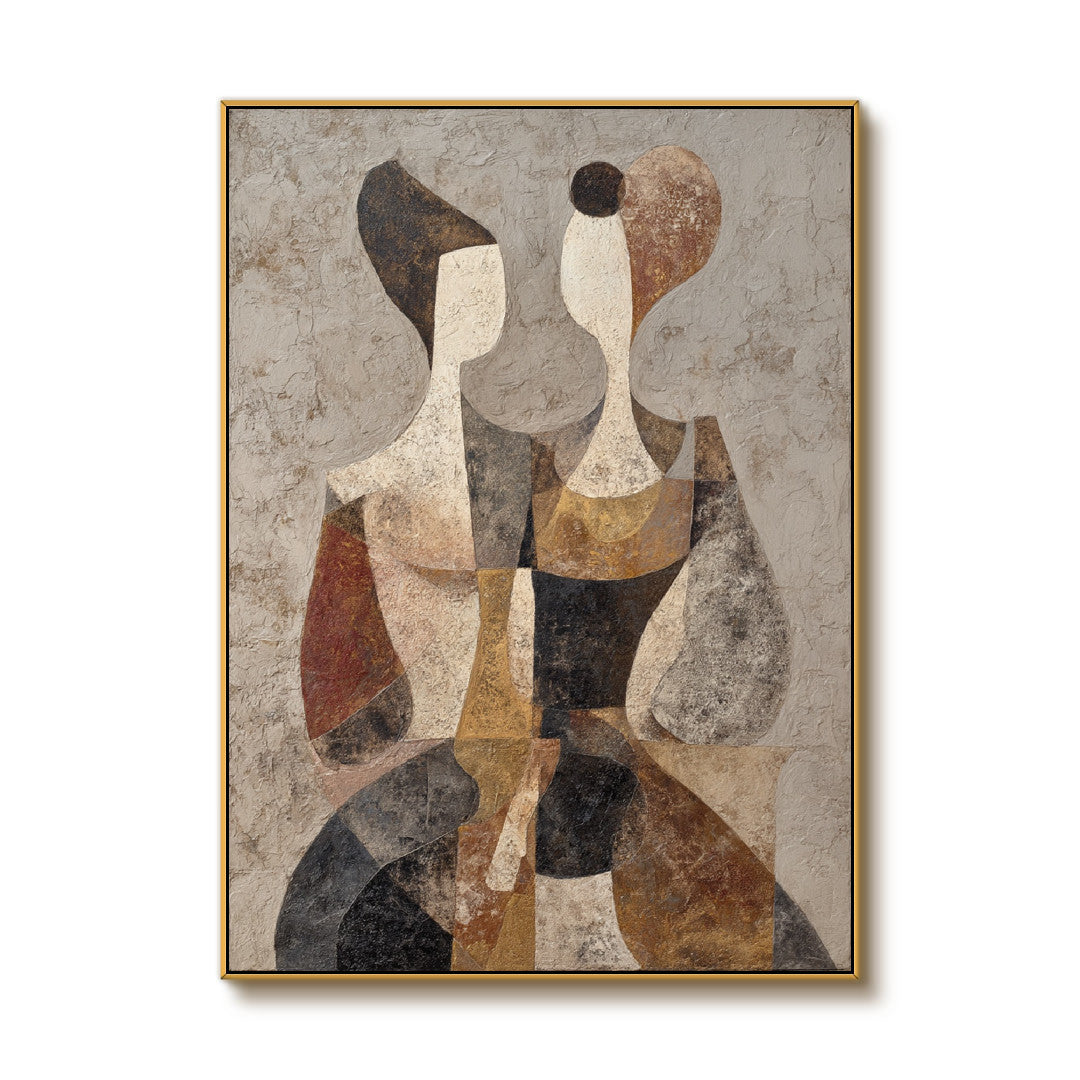 Silent Companions - Abstract Geometric Figure Portrait Oil Painting