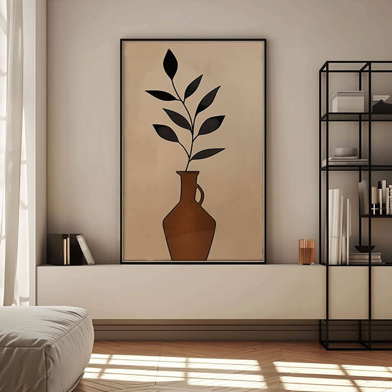 Vase with Leaves - Minimalist Abstract Wall Art Painting