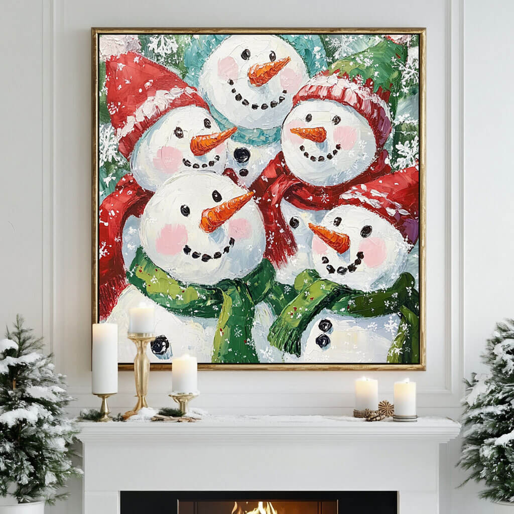 Five Snowmen - Original Acrylic Art Painting
