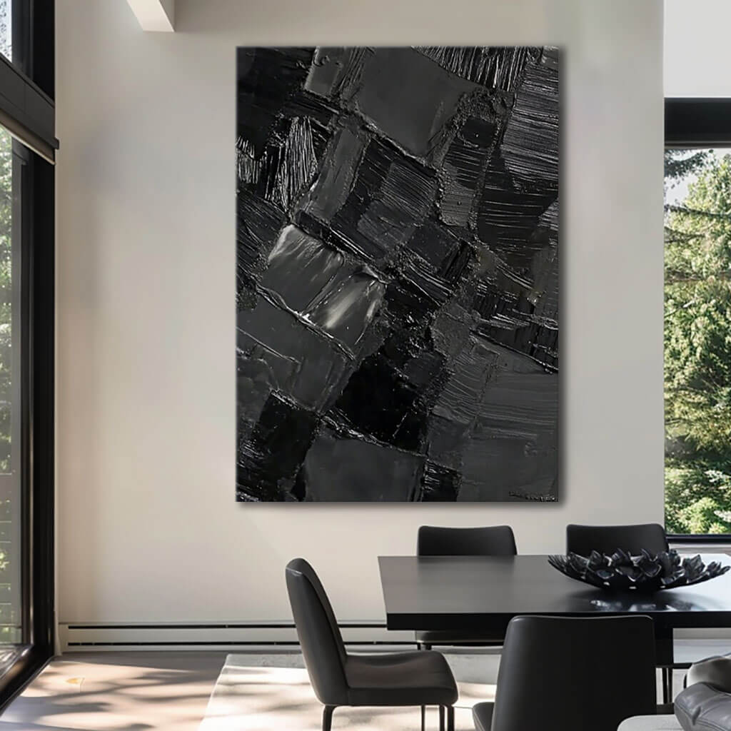 Mad Dash - Black Textured Abstract Art Painting