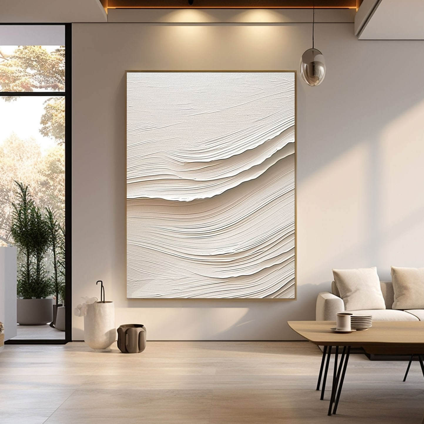 Sand Surge - Minimalist Beige Textured Canvas Art
