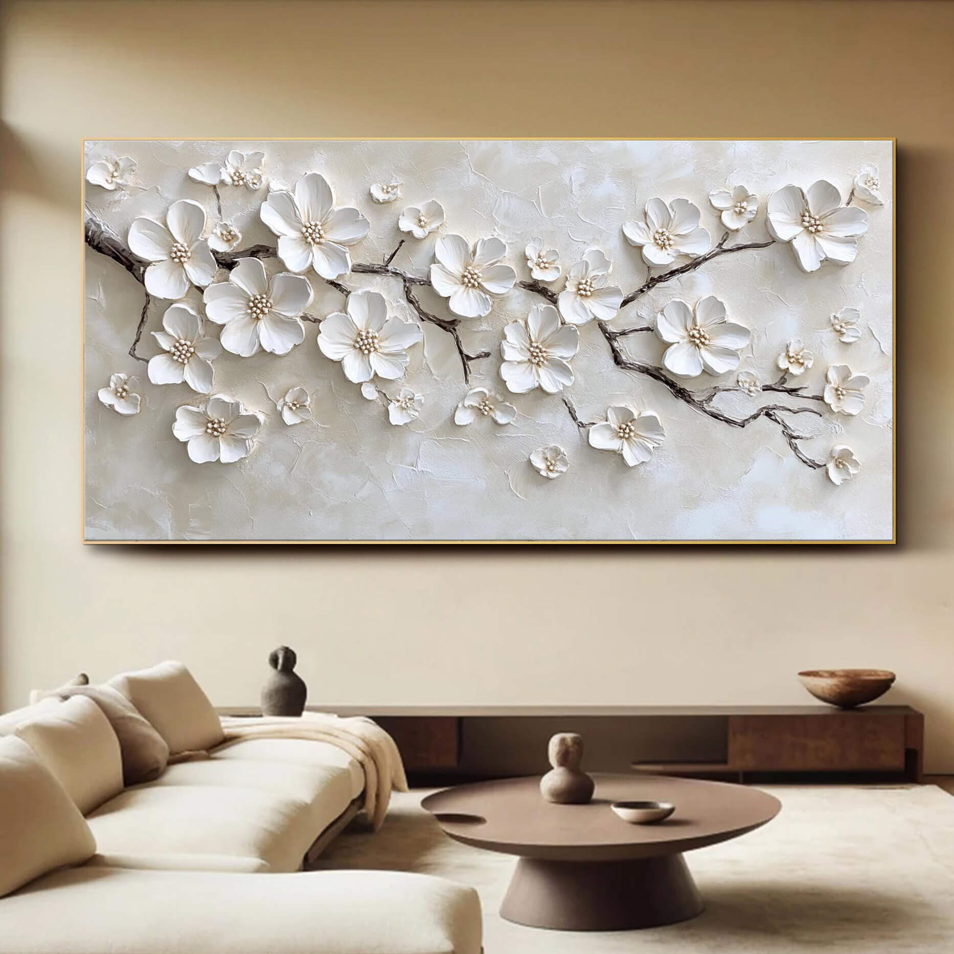 Pure Petals - Textured White Floral Canvas Art