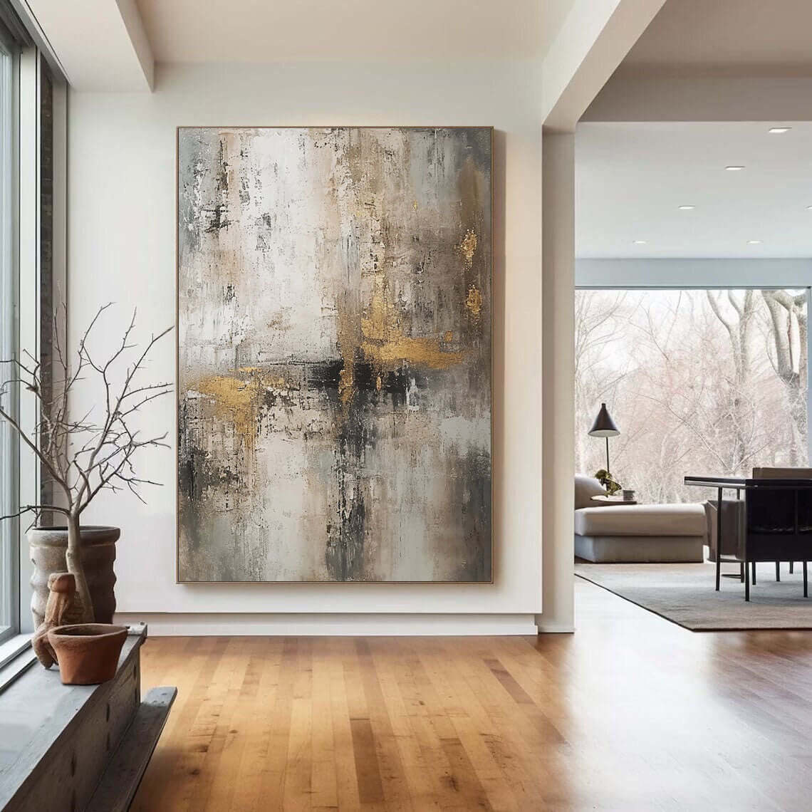 Golden Crossfade - Beige and Gold Minimalist Abstract Art