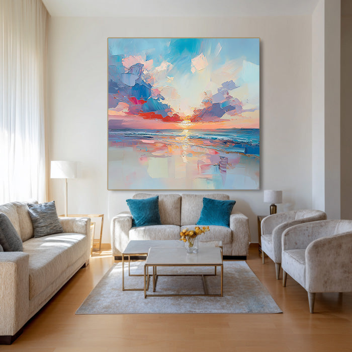 Sunset Kiss - Modern Impasto Abstract Sunset Seascape Wall Art