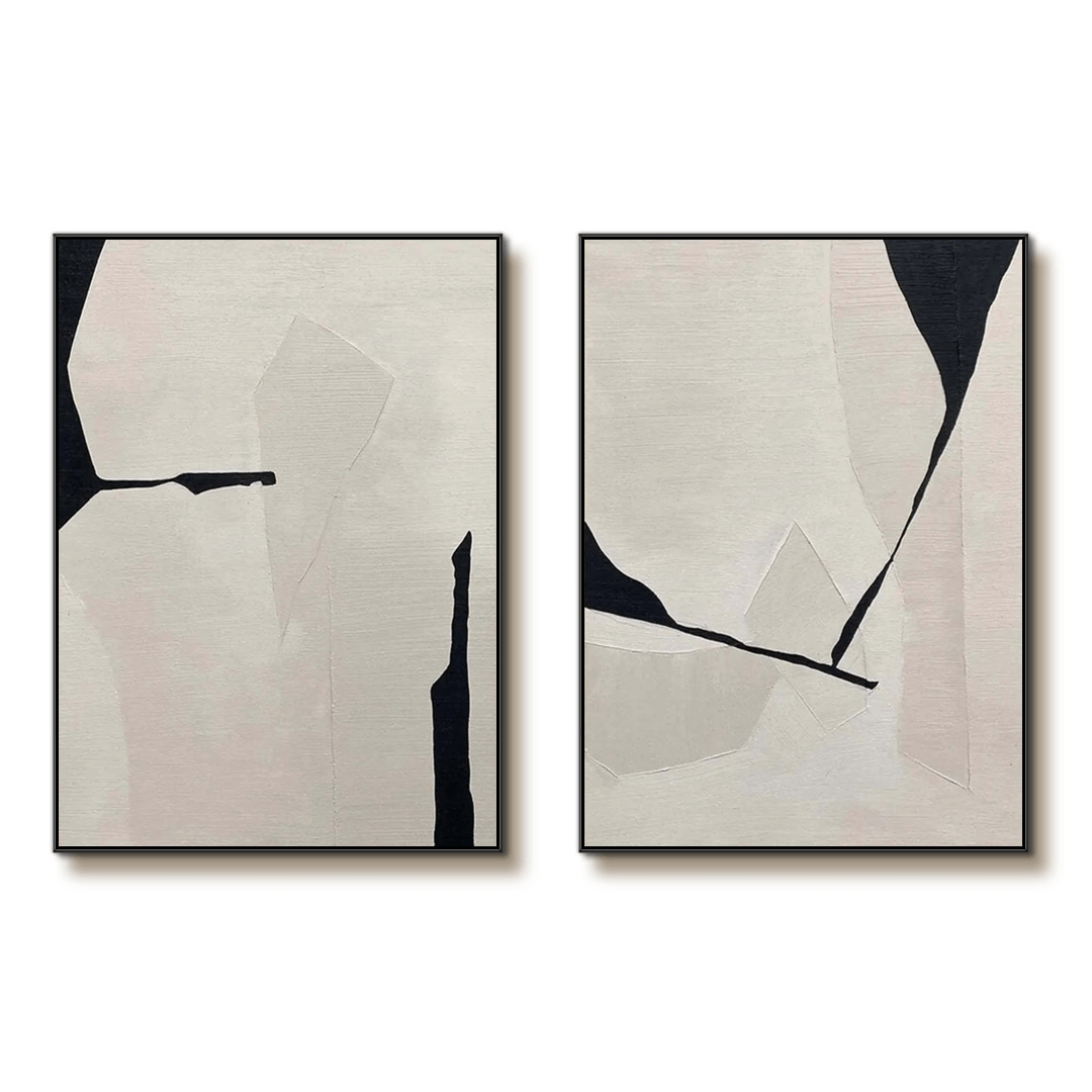 Black and White I - Textured Minimalist Abstract Wall Art Set of 2