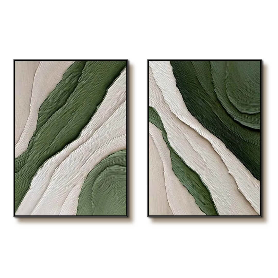 Tundra Texture - Green and Beige Abstract Texture Wall Art Set of 2