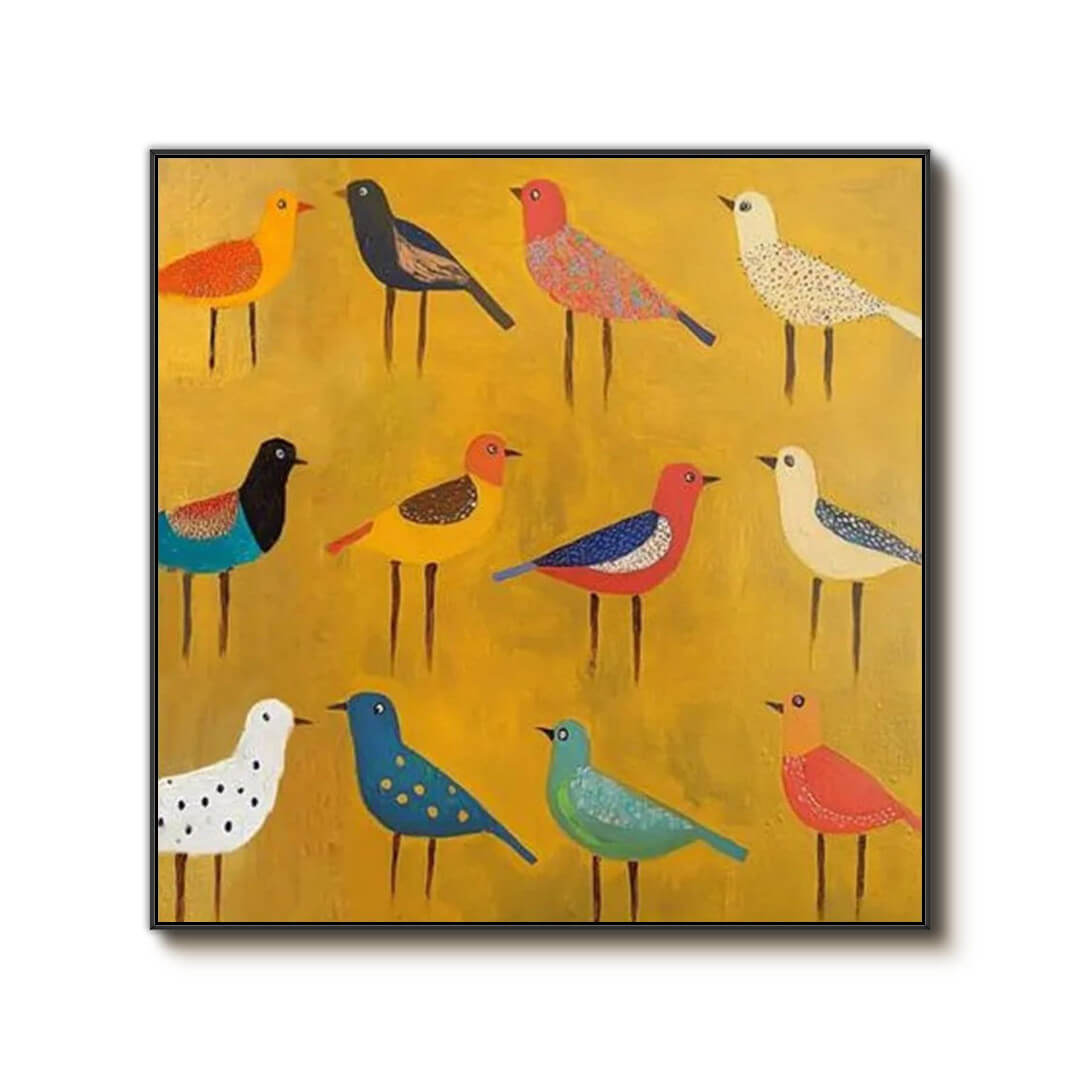 Birds on Yellow - Modern Yellow Bird Art Painting
