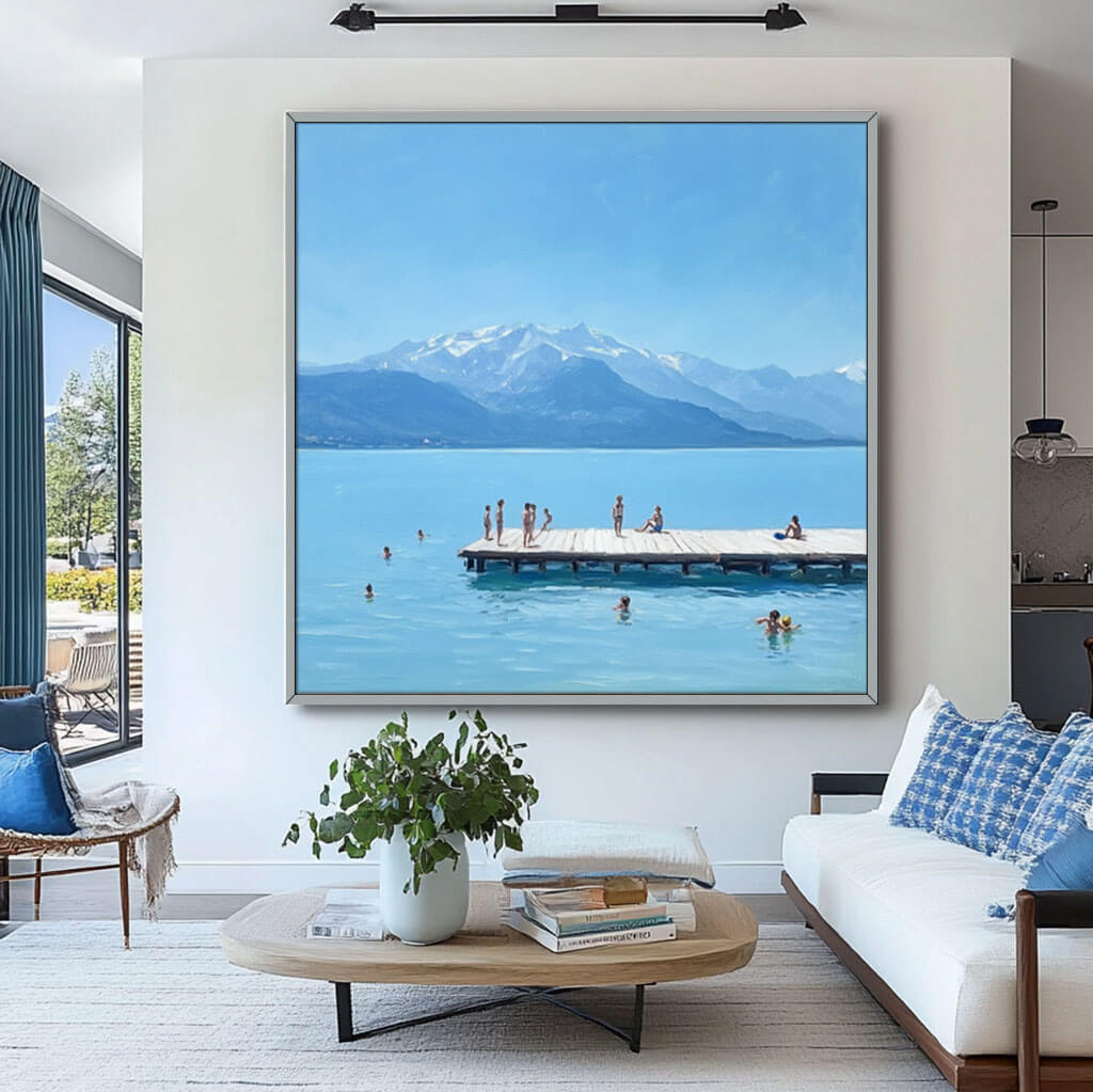 Into East Lake II - Modern Blue Canvas Art Painting