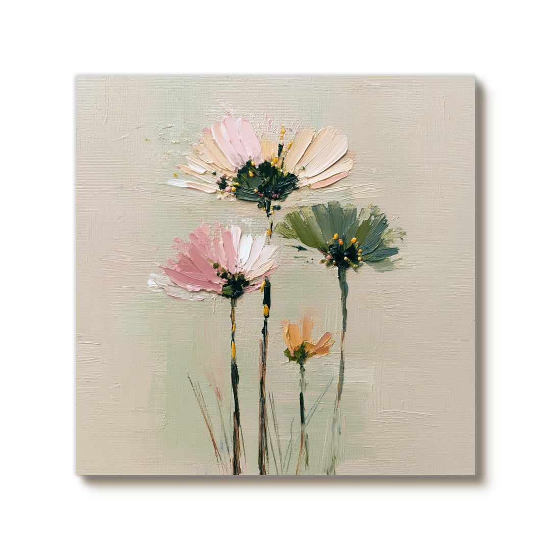 Cosmos Under the Sun - Modern Luxury Large Textured Floral Canvas