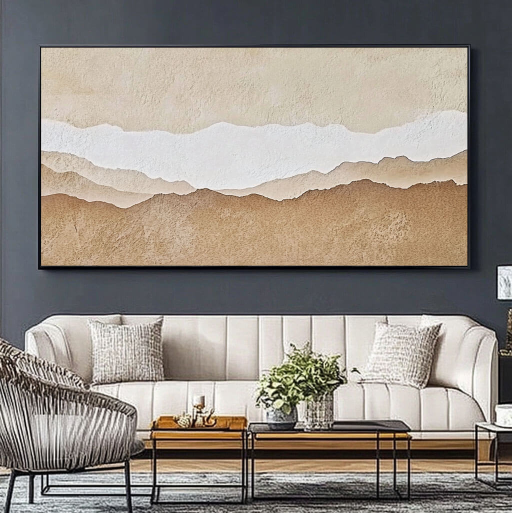 Wondrous Place - Beige Abstract Panoramic Wall Art Painting