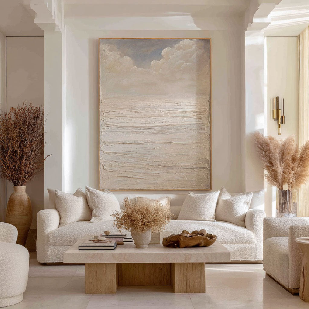 The White Sea - Modern Impasto Cream Abstract Wave Texture Wall Art