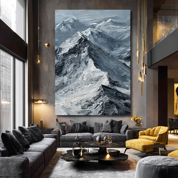 The Peak of Silence - Large Modern Impasto Snow Mountain Oil Painting