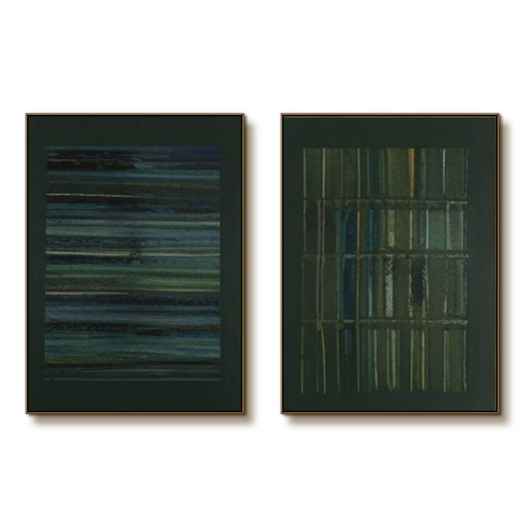 Light and Shadow - Green Texture Abstract Wall Art Set of 2